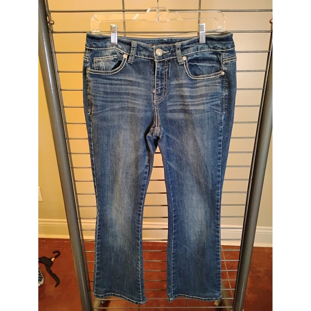Code Bleu Womens Bootcut Jeans Size 8 Medium Wash Embroidered Flap Pocket Denim